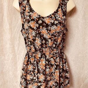 Dolce Vita Smocked Sleeveless silk Tank Top in Black and Orange